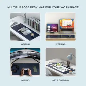 Vegan Leather Desk Mat, Large Mouse Pad Scratch and Water Resistant, Easy to Clean, Desk Pad for Office and Home, 26.8 x 12.4 x 0.1 - Blue Vegan Leather Desk Mat, Large Mouse Pad Scratch and Water Resistant, Easy to Clean, Desk Pad for Office and Home, 26.8 x 12.4 x 0.1 - Blue