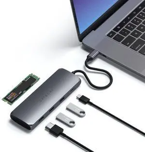 USB C Hub Multiport Adapter with M.2 SATA SSD Enclosure, 4K HDMI, 100W USB C PD Charging, 2 USB-A Data Ports, for MacBook & Windows - Space Gray USB C Hub Multiport Adapter with M.2 SATA SSD Enclosure, 4K HDMI, 100W USB C PD Charging, 2 USB-A Data Ports, for MacBook & Windows - Space Gray