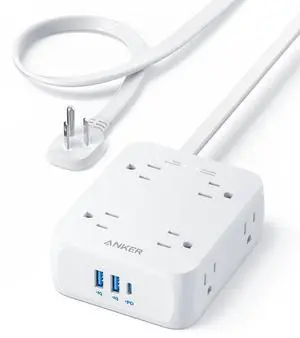 Power Strip with 2000J Surge Protector, Flat Plug Extension Cord with Multiple Outlets, 8 AC, 2 USB A & 1 USB C Port for 20W, 5ft Outlet Extender, Dorm Room Essentials, Home Office, TUV Listed Power Strip with 2000J Surge Protector, Flat Plug Extension Cord with Multiple Outlets, 8 AC, 2 USB A & 1 USB C Port for 20W, 5ft Outlet Extender, Dorm Room Essentials, Home Office, TUV Listed