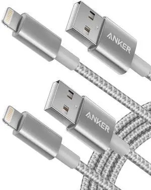 USB A to Lightning Cable(6FT, 2Pack), MFi Certified Nylon USB to Lightning Cord for iPhone 14/13/12/11 Pro/11/XS MAX/XR/8/7/6s Plus Cable(Silver) USB A to Lightning Cable(6FT, 2Pack), MFi Certified Nylon USB to Lightning Cord for iPhone 14/13/12/11 Pro/11/XS MAX/XR/8/7/6s Plus Cable(Silver)