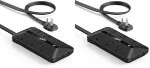 300J Flat Plug 10-in-1 Ultra Thin Power Strip with 6 AC, 2 USB-A & 2 USB-C Ports, Extension Cord, Desk Charging Station for Home, Office, College, Dorm, 5 Feet, Black (Pack of 2) 300J Flat Plug 10-in-1 Ultra Thin Power Strip with 6 AC, 2 USB-A & 2 USB-C Ports, Extension Cord, Desk Charging Station for Home, Office, College, Dorm, 5 Feet, Black (Pack of 2)