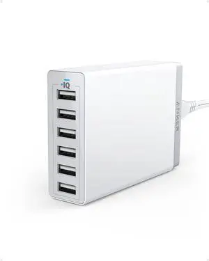 Desktop Charger, 60W 6 Port USB Multiple Charging Hub, PowerPort 6 Multiple USB Charger, Campatible with iPhone, iPad, MacBook, Galaxy, LG, HTC, and More Desktop Charger, 60W 6 Port USB Multiple Charging Hub, PowerPort 6 Multiple USB Charger, Campatible with iPhone, iPad, MacBook, Galaxy, LG, HTC, and More