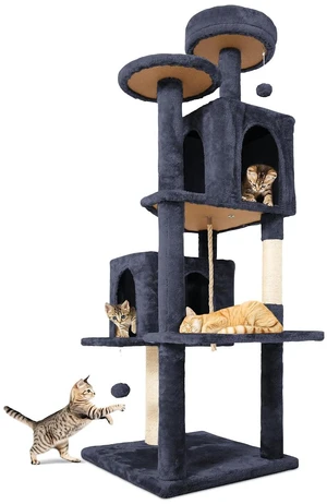 58.5inch Large Cat Tree Tower Condo for Indoor Cats, Soft Plush Multi-Level Climbing Tree Cat House with 2 Cat Cave, Scratching Post, More Entrance/Exit, Sisal Staircase, Light Black 58.5inch Large Cat Tree Tower Condo for Indoor Cats, Soft Plush Multi-Level Climbing Tree Cat House with 2 Cat Cave, Scratching Post, More Entrance/Exit, Sisal Staircase, Light Black