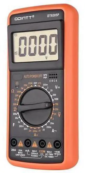 DT9205P Professional Digital Multimeter Manual Range 1000V 10A AC DC Voltage Meter hFE Ohm Capacitance Continuity Diode Tester DT9205P Professional Digital Multimeter Manual Range 1000V 10A AC DC Voltage Meter hFE Ohm Capacitance Continuity Diode Tester