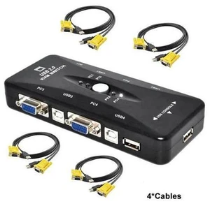 4 Port VGA KVM Switcher 4x1 VGA USB VGA Switch 4 in 1 out support Printer Mouse Keyboard Share 1920*1440 VGA Switch Box Adapter(with 4 cable) 4 Port VGA KVM Switcher 4x1 VGA USB VGA Switch 4 in 1 out support Printer Mouse Keyboard Share 1920*1440 VGA Switch Box Adapter(with 4 cable)