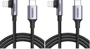 UGREEN MFi Certification Lightning Cable - 90 Degree USB C to Lightning Cable 3FT Compatible with iPhone 14/14 Pro/14 Pro Max, iPhone 13/12/11/X/XR/XS/8 Series, iPad, AirPods Pro (Pack of 2) UGREEN MFi Certification Lightning Cable - 90 Degree USB C to Lightning Cable 3FT Compatible with iPhone 14/14 Pro/14 Pro Max, iPhone 13/12/11/X/XR/XS/8 Series, iPad, AirPods Pro (Pack of 2)