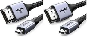 UGREEN 8K Micro HDMI to HDMI Cable 6.6FT, 2.1 Aluminum Shell Braided 48Gbps Ultra High Speed 8K@60Hz, 4K@240Hz Support HDR eARC Dolby Compatible with GoPro Raspberry Pi 5 Camera Nikon (Pack of 2) UGREEN 8K Micro HDMI to HDMI Cable 6.6FT, 2.1 Aluminum Shell Braided 48Gbps Ultra High Speed 8K@60Hz, 4K@240Hz Support HDR eARC Dolby Compatible with GoPro Raspberry Pi 5 Camera Nikon (Pack of 2)