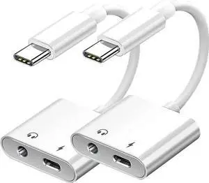 WISDUM USB C to 3.5mm Headphone and Charger Adapter 2-Pack,2-in-1 USB Type C to Aux Audio Jack and PD Fast Charging Dongle Cable Cord for 15 Pro Max Plus,Galaxy S20 S21 S22 S23 Ultra, Pro,Pixel WISDUM USB C to 3.5mm Headphone and Charger Adapter 2-Pack,2-in-1 USB Type C to Aux Audio Jack and PD Fast Charging Dongle Cable Cord for 15 Pro Max Plus,Galaxy S20 S21 S22 S23 Ultra, Pro,Pixel