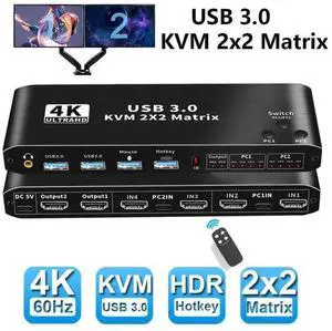 Dual Monitor HDMI KVM Matrix Switch 2x2, USB 3.0 HDMI KVM Switch for 2 Computers 2 Monitors, HDMI KVM Switch 2 in 2 out 4K 60Hz 2x2 Mixed Display for PC laptop Windows, macOS, Linux, and UNIX eokCXOY Dual Monitor HDMI KVM Matrix Switch 2x2, USB 3.0 HDMI KVM Switch for 2 Computers 2 Monitors, HDMI KVM Switch 2 in 2 out 4K 60Hz 2x2 Mixed Display for PC laptop Windows, macOS, Linux, and UNIX eokCXOY