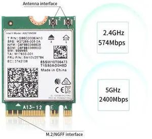 Tri-Band AX210 Wifi Card Wi-Fi 6E AX210NGW NGFF M.2 2230 160MHz 2x2 MU-MIMO AX3000 Wireless 802.11ax Wi-Fi Bluetooth Network Adapter for PC Windows 10/11(64bit) Only eokCXOY Tri-Band AX210 Wifi Card Wi-Fi 6E AX210NGW NGFF M.2 2230 160MHz 2x2 MU-MIMO AX3000 Wireless 802.11ax Wi-Fi Bluetooth Network Adapter for PC Windows 10/11(64bit) Only eokCXOY