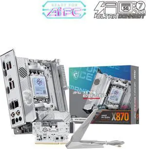 MSI MPG X870I EDGE TI EVO WIFI AM5 Mini-ITX White Motherboard, DDR5 10000+ OC, 8+2+1 Power, PCIe 5.0, 3x M.2, Wi-Fi 7, 5G LAN, USB4, ALC4080 Audio MSI MPG X870I EDGE TI EVO WIFI AM5 Mini-ITX White Motherboard, DDR5 10000+ OC, 8+2+1 Power, PCIe 5.0, 3x M.2, Wi-Fi 7, 5G LAN, USB4, ALC4080 Audio