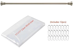 Utopia Alley Adjustable 72-Inch Rust-Proof Aluminum Shower Curtain Tension Rod with 71×71 Inch Clear PEVA Liner & 12 Heavy-Duty Hooks, No-Drill Bathroom Set, Brushed Nickel Utopia Alley Adjustable 72-Inch Rust-Proof Aluminum Shower Curtain Tension Rod with 71×71 Inch Clear PEVA Liner & 12 Heavy-Duty Hooks, No-Drill Bathroom Set, Brushed Nickel