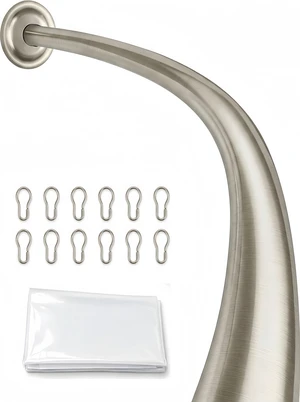 Shower Suite by Utopia Alley - Rustproof Aluminum Curved Shower Curtain Rod Combo Set with Liner & 12 Hooks, Adjustable 45-72 Inch Wall Mount Rod, Brushed Nickel Finish Shower Suite by Utopia Alley - Rustproof Aluminum Curved Shower Curtain Rod Combo Set with Liner & 12 Hooks, Adjustable 45-72 Inch Wall Mount Rod, Brushed Nickel Finish