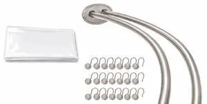Shower Suite by Utopia Alley Rustproof Aluminum Double Curved Shower Curtain Rod Combo Set with Liner & 24 Hooks, Adjustable 4572 Inch Wall Mounted Dual Rod, Brushed Nickel Shower Suite by Utopia Alley Rustproof Aluminum Double Curved Shower Curtain Rod Combo Set with Liner & 24 Hooks, Adjustable 4572 Inch Wall Mounted Dual Rod, Brushed Nickel