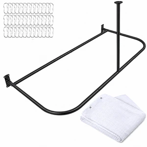 Shower Suites By Utopia Alley D-Shaped Shower Curtain Rod for Freestanding Tubs - Complete Shower Solution with Extra-Long Fabric Shower Curtain & 36 Hooks, Rustproof Aluminum, 60" x 25", Matte Black Shower Suites By Utopia Alley D-Shaped Shower Curtain Rod for Freestanding Tubs - Complete Shower Solution with Extra-Long Fabric Shower Curtain & 36 Hooks, Rustproof Aluminum, 60" x 25", Matte Black
