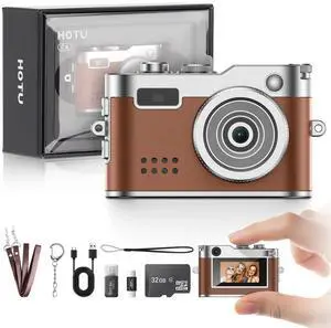 Mini Digital Camera, Keychain Camera 1080P HD with 2MP Lens, Flash, Video Recording, 32G Card Included, Portable and Compact Retro Vlog Camera for Travel, Kids, Brown Mini Digital Camera, Keychain Camera 1080P HD with 2MP Lens, Flash, Video Recording, 32G Card Included, Portable and Compact Retro Vlog Camera for Travel, Kids, Brown