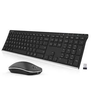 2.4G Wireless Keyboard and Mouse Combo Stainless Steel Ultra Slim Full Size Keyboard and Ergonomic Mice for Computer Desktop PC Laptop and Windows 10/8/7 Build in Rechargeable Battery 2.4G Wireless Keyboard and Mouse Combo Stainless Steel Ultra Slim Full Size Keyboard and Ergonomic Mice for Computer Desktop PC Laptop and Windows 10/8/7 Build in Rechargeable Battery