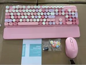 Wireless Keyboard and Mouse Combo, Typewriter Keyboard with Detachable Wrist Rest, Full-Size Retro Round Keycaps, Smart-Sleep, 2.4GHz Stable Connection for Mac/Windows/PC (Rose Quartz Pink) Wireless Keyboard and Mouse Combo, Typewriter Keyboard with Detachable Wrist Rest, Full-Size Retro Round Keycaps, Smart-Sleep, 2.4GHz Stable Connection for Mac/Windows/PC (Rose Quartz Pink)