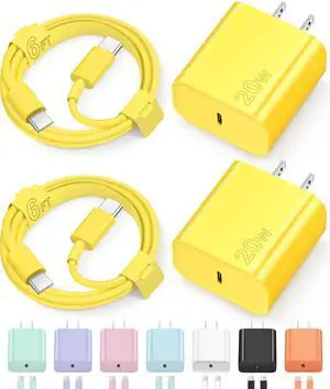 iPhone 17 16 15 Charger Fast Charging Type C Chargers USB C Charger Block iPhone Air Chargers with 2 Pack 6FT Cable for iPhone 17/17 Plus/17 Pro Max/16/16 Plus/16 Pro Max/15 Pro Max/iPad Pro(Yellow) iPhone 17 16 15 Charger Fast Charging Type C Chargers USB C Charger Block iPhone Air Chargers with 2 Pack 6FT Cable for iPhone 17/17 Plus/17 Pro Max/16/16 Plus/16 Pro Max/15 Pro Max/iPad Pro(Yellow)