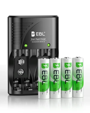 4-Bay Battery Charger for AA & AAA Rechargeable Batteries with Rechargeable AA NiMh Batteries, 4 Count, Battery Charger with Foldable Wall Plug 4-Bay Battery Charger for AA & AAA Rechargeable Batteries with Rechargeable AA NiMh Batteries, 4 Count, Battery Charger with Foldable Wall Plug