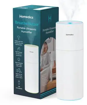 Portable Humidifier - Small Air Humidifiers for Bedroom, Plants, Office, Travel - Cool Mist Humidifiers, Color-Changing Accent Light, 2 Mist Settings, White Portable Humidifier - Small Air Humidifiers for Bedroom, Plants, Office, Travel - Cool Mist Humidifiers, Color-Changing Accent Light, 2 Mist Settings, White