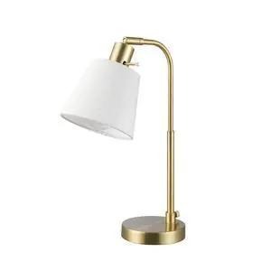 16" Desk Lamp, Matte Brass Finish, White Shade, Adjustable Pivot Joint, Rotary Switch on Socket, Modern Lighting for Bedroom or Office, Indoor Lights, E26 Base 16" Desk Lamp, Matte Brass Finish, White Shade, Adjustable Pivot Joint, Rotary Switch on Socket, Modern Lighting for Bedroom or Office, Indoor Lights, E26 Base