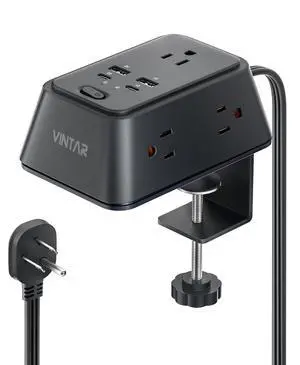 Desk Clamp Power Strip, Desk Mount Charging Station with 5 AC Outlets and 4 USB Ports (2 USB C), 6FT Extension Cord with Surge Protector, Fit 2.3" Tabletop Edge, Home Office Desk Accessories Desk Clamp Power Strip, Desk Mount Charging Station with 5 AC Outlets and 4 USB Ports (2 USB C), 6FT Extension Cord with Surge Protector, Fit 2.3" Tabletop Edge, Home Office Desk Accessories