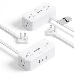 Power Strip with USB, 2 Pcs Flat Extension Cord with Multiple Outlets3.3FT Flat Plug Power Bar with 4 Outlet Extender for Travel, Hotel, Dorm, Cruise Eessentials, No Surge Protection, White Power Strip with USB, 2 Pcs Flat Extension Cord with Multiple Outlets3.3FT Flat Plug Power Bar with 4 Outlet Extender for Travel, Hotel, Dorm, Cruise Eessentials, No Surge Protection, White