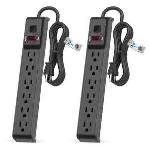 6 Outlet Power Strip Surge Protector, 2 FT Extension Cord with Overload Protection, Wall Mountable for Home and Office, 600J, 15A/1875W, ETL Listed 6 Outlet Power Strip Surge Protector, 2 FT Extension Cord with Overload Protection, Wall Mountable for Home and Office, 600J, 15A/1875W, ETL Listed