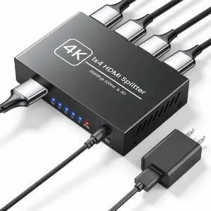 4K HDMI Splitter 1 in 4 Out, Supports 1080P@120Hz, Up to 100ft Transmission | Powered 1x4 HDMI Splitter with 5V DC UL Power Adapter, Mirror Display Only, Compatible with TV, PS5, Xbox, Projector 4K HDMI Splitter 1 in 4 Out, Supports 1080P@120Hz, Up to 100ft Transmission | Powered 1x4 HDMI Splitter with 5V DC UL Power Adapter, Mirror Display Only, Compatible with TV, PS5, Xbox, Projector