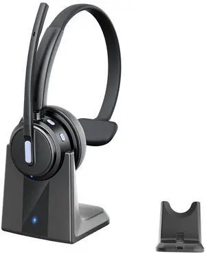 Bluetooth Headset with Noise Cancelling Microphone, Wireless Headset with Charging Base and USB Dongle, One-Key Mute for Home Office, Call Center and Trucker (Blue) Bluetooth Headset with Noise Cancelling Microphone, Wireless Headset with Charging Base and USB Dongle, One-Key Mute for Home Office, Call Center and Trucker (Blue)