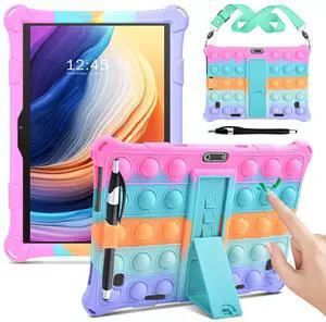 Silicone Case Compatible with Dragon Touch Notepad K10, 10 inch Universal Tablet Case, Multi-Angle Protective Cover for ZONKO K105 10 inch, Winsing 10 with Strap & Stylus Pen, Rainbow Silicone Case Compatible with Dragon Touch Notepad K10, 10 inch Universal Tablet Case, Multi-Angle Protective Cover for ZONKO K105 10 inch, Winsing 10 with Strap & Stylus Pen, Rainbow