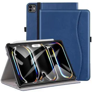for iPad Pro 11 Inch Case (M5) 2025/ (M4) 2024 - PU Leather Smart Cover, with Auto Wake/Sleep, Multiple View Angles, Hand Strap & Pocket - Navy Blue for iPad Pro 11 Inch Case (M5) 2025/ (M4) 2024 - PU Leather Smart Cover, with Auto Wake/Sleep, Multiple View Angles, Hand Strap & Pocket - Navy Blue