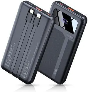 Portable Charger 10,000mAh, Power Bank Fast Charging with Built-in Cables, 22.5W USB C Travel Battery Pack, LED Display & 4 Outputs, Compatible with iPhone, Samsung, iPad Portable Charger 10,000mAh, Power Bank Fast Charging with Built-in Cables, 22.5W USB C Travel Battery Pack, LED Display & 4 Outputs, Compatible with iPhone, Samsung, iPad