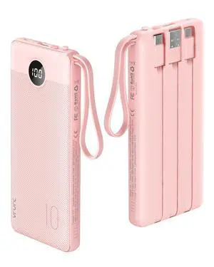 Portable Charger, 22.5W Fast Charging Power Bank Builtin 4 Cables, 10000mAh Slim Lightweight Travel Battery Pack for iPhone, Samsung & Multi Devices, PocketFriendly with Lanyard-Pink(1 Pack) Portable Charger, 22.5W Fast Charging Power Bank Builtin 4 Cables, 10000mAh Slim Lightweight Travel Battery Pack for iPhone, Samsung & Multi Devices, PocketFriendly with Lanyard-Pink(1 Pack)