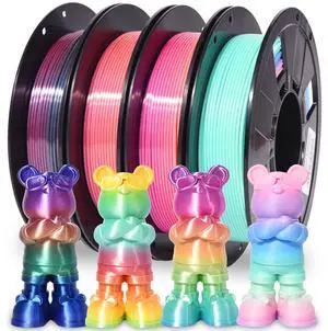 Silk Matte Rainbow 3D Printer Filament PLA 1.75mm, 4-Pack Silk Matte Rainbow 3D Printer Filament PLA 1.75mm, 4-Pack