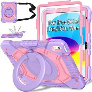 Case for iPad (A16) 11th Generation 11 inch 2025/10th Generation 10.9 inch 2022, Shockproof Cover with Screen Protector/360° Rotate Handle/Bracket/Pen Holder/Shoulder Strap (Purple+Pink) Case for iPad (A16) 11th Generation 11 inch 2025/10th Generation 10.9 inch 2022, Shockproof Cover with Screen Protector/360° Rotate Handle/Bracket/Pen Holder/Shoulder Strap (Purple+Pink)
