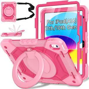 Case for iPad (A16) 11th/10th Generation 11/10.9 Inch 2025/2022 with Screen Protector/360° Rotate Stand/Pencil Holder/Shoulder Strap, Shockproof iPad 11th/10th Gen Cover (Pink+Rose Red) Case for iPad (A16) 11th/10th Generation 11/10.9 Inch 2025/2022 with Screen Protector/360° Rotate Stand/Pencil Holder/Shoulder Strap, Shockproof iPad 11th/10th Gen Cover (Pink+Rose Red)