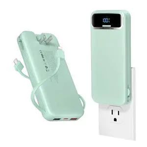 12000mAh Lightweight Portable Charger with Built-in Cables and AC Wall Plug 12000mAh Lightweight Portable Charger with Built-in Cables and AC Wall Plug