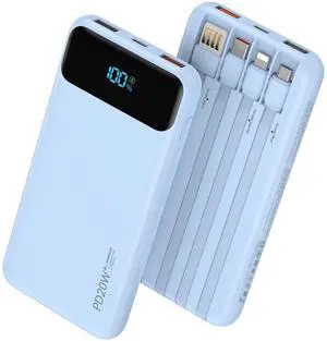 Portable Charger 10000mAh PD20W w/4 Built-in Cables/6 Outputs Blue Portable Charger 10000mAh PD20W w/4 Built-in Cables/6 Outputs Blue