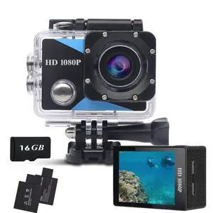 Action Camera 1080P Sports Camera 16GB Memory Card Action Cam 131ft Underwater Waterproof with 2 X Batteries with Accessories Kit Suitable for Helmet, Bicycle, etc. Action Camera 1080P Sports Camera 16GB Memory Card Action Cam 131ft Underwater Waterproof with 2 X Batteries with Accessories Kit Suitable for Helmet, Bicycle, etc.