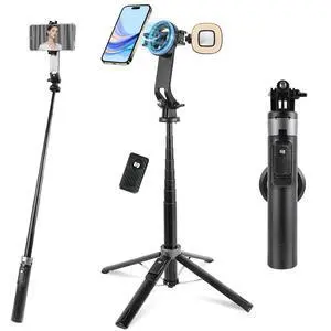 Magnetic Selfie Stick Tripod with 2 LED Lights, 52" Tripod for iPhone with Rechargeable Remote, Portable Selfie Stick Compatible with iPhone 16/15/14/13/12 Series, Gopro and Cameras Magnetic Selfie Stick Tripod with 2 LED Lights, 52" Tripod for iPhone with Rechargeable Remote, Portable Selfie Stick Compatible with iPhone 16/15/14/13/12 Series, Gopro and Cameras