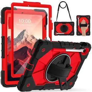 Case for Samsung Galaxy Tab S10 Lite/S10 FE/S9 FE /S9 Tablet Case 10.9/11 Inch with Rotate Stand & Hand Strap, Screen Protector, Pen Holder for Galaxy Tab S10 FE Cases, Black Red Case for Samsung Galaxy Tab S10 Lite/S10 FE/S9 FE /S9 Tablet Case 10.9/11 Inch with Rotate Stand & Hand Strap, Screen Protector, Pen Holder for Galaxy Tab S10 FE Cases, Black Red