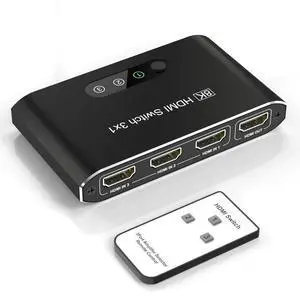 8K HDMI 2.1 Switch 3 in 1 Out, Aluminum HDMI Switcher with Remote & Auto Switch, Supports 4K@120Hz, HDCP 2.3, HDMI Splitter Selector Box Compatible with PS5, Apple TV, Game Consoles, Fire Stick, PC 8K HDMI 2.1 Switch 3 in 1 Out, Aluminum HDMI Switcher with Remote & Auto Switch, Supports 4K@120Hz, HDCP 2.3, HDMI Splitter Selector Box Compatible with PS5, Apple TV, Game Consoles, Fire Stick, PC