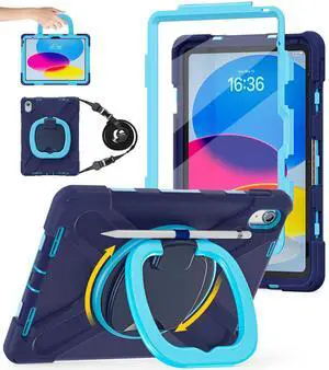 Case for iPad (A16) 11th/10th Gen 11''/10.9'' 2025/2022 - Heavy Duty Shockproof Cover with 360° Rotating & 180° Folding Stand, Screen Protector, Shoulder Strap & Pencil Holder | NavyBlue Case for iPad (A16) 11th/10th Gen 11''/10.9'' 2025/2022 - Heavy Duty Shockproof Cover with 360° Rotating & 180° Folding Stand, Screen Protector, Shoulder Strap & Pencil Holder | NavyBlue