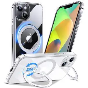 360° All-in-ONE Crystal Clear Case for iPhone 14/13 with Rotatable Magnetic Stand, Compatible with Mag-Safe, Anti-Yellowing Transparent MIL-Grade Shockproof Phone Case Cover for iPhone 14/13 360° All-in-ONE Crystal Clear Case for iPhone 14/13 with Rotatable Magnetic Stand, Compatible with Mag-Safe, Anti-Yellowing Transparent MIL-Grade Shockproof Phone Case Cover for iPhone 14/13