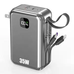 27000mAh Portable Charger with Wall Plug, 35W Fast Charging Power Bank Built-in Cables,4 Ports TSA-Approved Travel Essentials Charging Battery Bank (Space Gray) 27000mAh Portable Charger with Wall Plug, 35W Fast Charging Power Bank Built-in Cables,4 Ports TSA-Approved Travel Essentials Charging Battery Bank (Space Gray)
