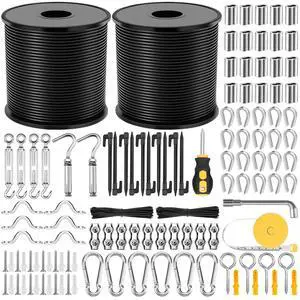 Flasoo 215Pcs String Light Hanging Kit, Outdoor Light Guide Wire Rope with 240FT Nylon Coated 304 Stainless Steel Cable, Turnbuckle, Hooks and Enough Accessories Flasoo 215Pcs String Light Hanging Kit, Outdoor Light Guide Wire Rope with 240FT Nylon Coated 304 Stainless Steel Cable, Turnbuckle, Hooks and Enough Accessories