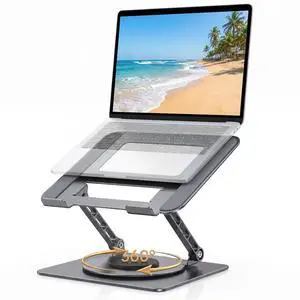 Aluminum Laptop Stand for Desk, Heavy Duty Computer Stand with 360° Rotating Base, Ergonomic Adjustable Height Notebook Riser, Compatible with MacBook Pro/Air, Dell, HP, 10-17 Laptops - Grey Aluminum Laptop Stand for Desk, Heavy Duty Computer Stand with 360° Rotating Base, Ergonomic Adjustable Height Notebook Riser, Compatible with MacBook Pro/Air, Dell, HP, 10-17 Laptops - Grey