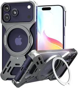 for iPhone 17 Pro Max Case, Full Aluminum Alloy Body, 360° Magnetic Rotating Stand, Shockproof Corners, Screw-Lock Modular Rugged Protective Cover (Black) for iPhone 17 Pro Max Case, Full Aluminum Alloy Body, 360° Magnetic Rotating Stand, Shockproof Corners, Screw-Lock Modular Rugged Protective Cover (Black)